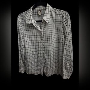 Anne Klein White and Black Grid Blouse